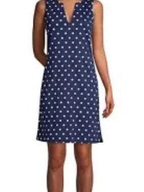 Lands’ End 1X Nautical Patriotic Polka Dot Dress w Pockets Coastal